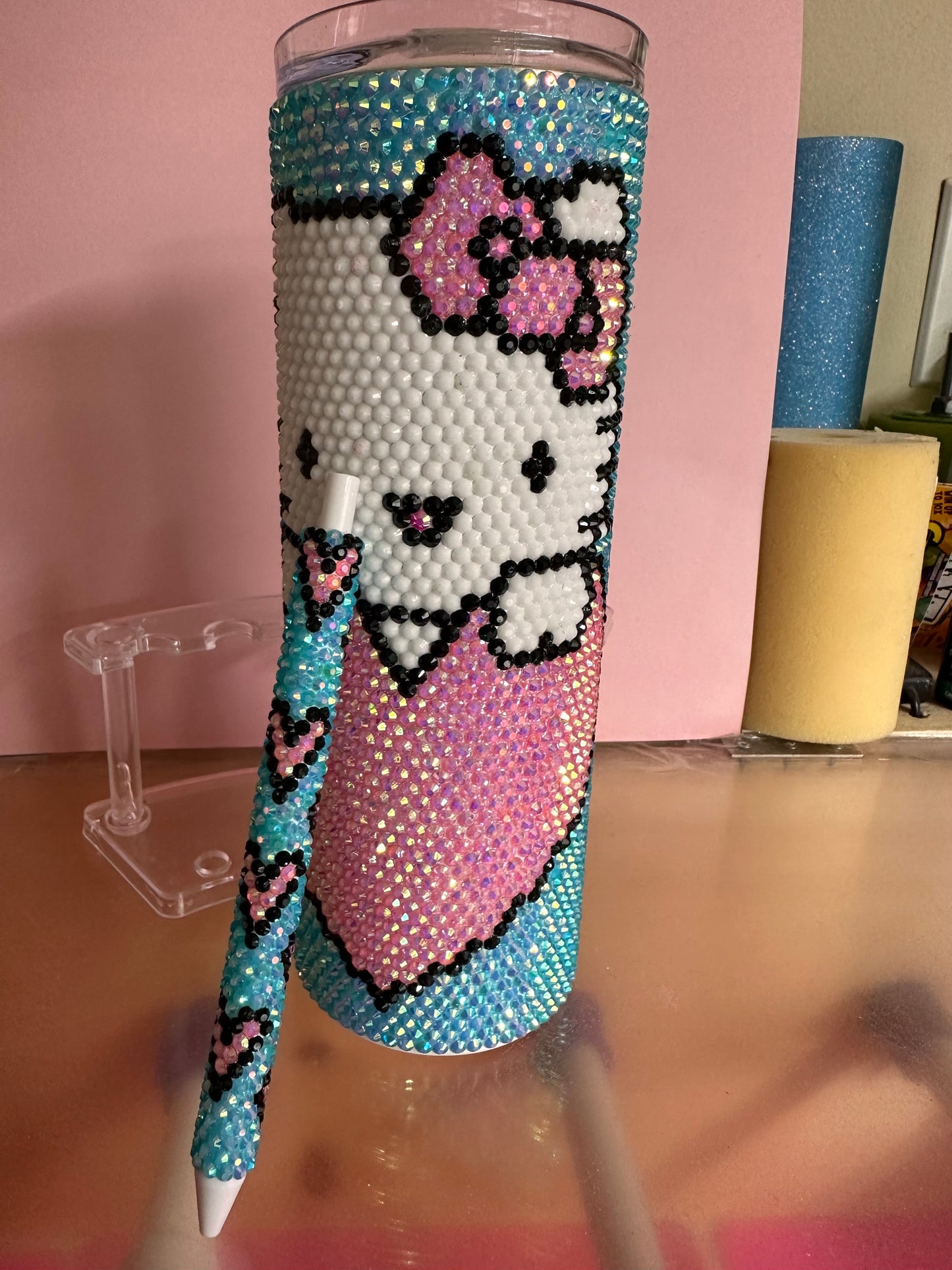 Rhinestone tumbler with matching pen