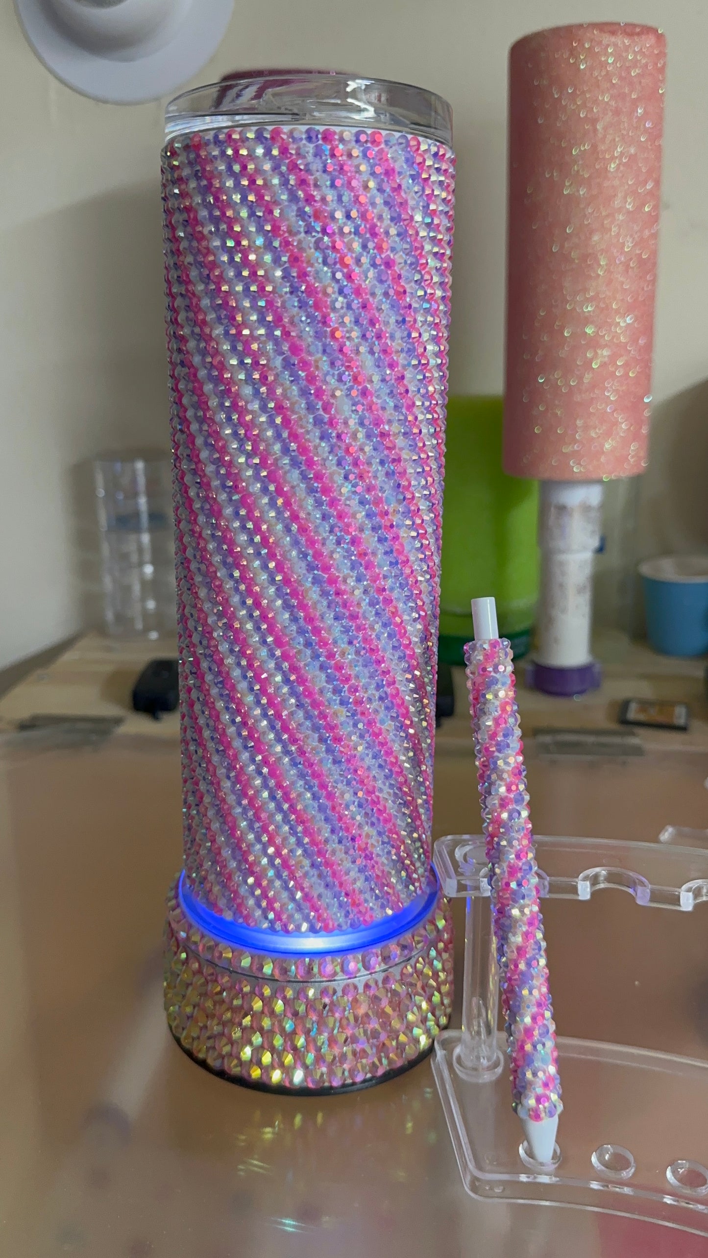 Rhinestone tumbler with matching pen